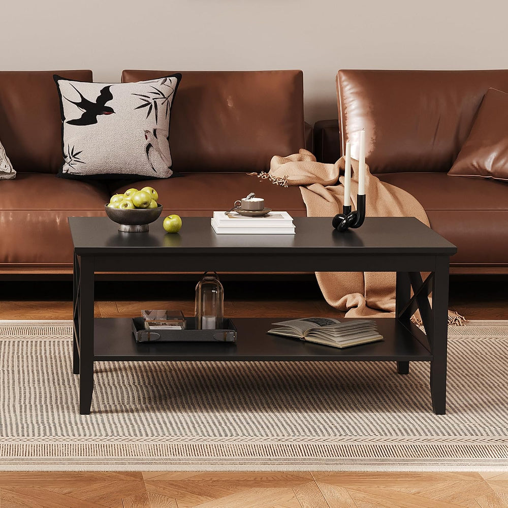 ChooChoo Oxford Coffee Table with Thicker Legs, Black Wood Coffee Table with ...