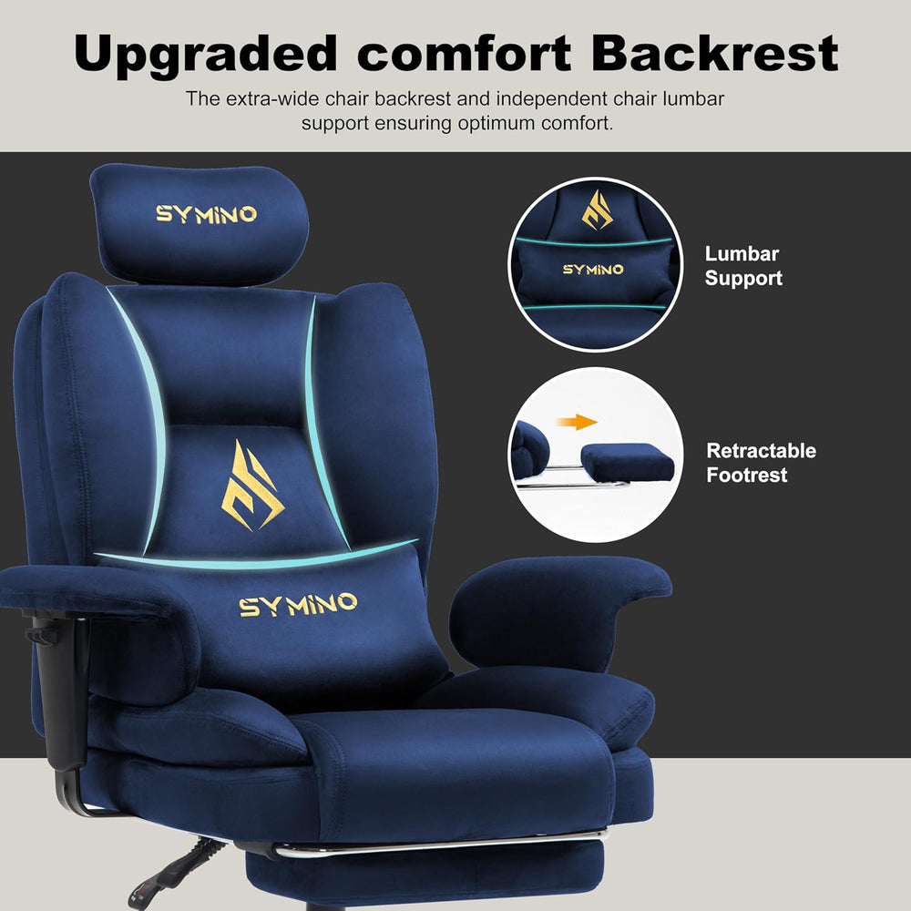 Symino Gaming Chair with Footrest, Up/Down Armrests, Suede Fabric Ergonomic O...
