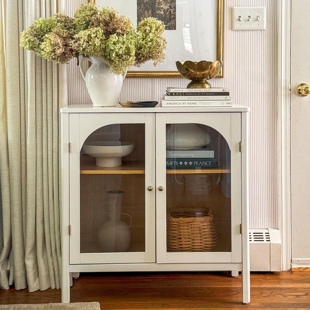 Nathan James Mason Storage Accent Cabinet Sideboard Buffet, Credenza with Gla...
