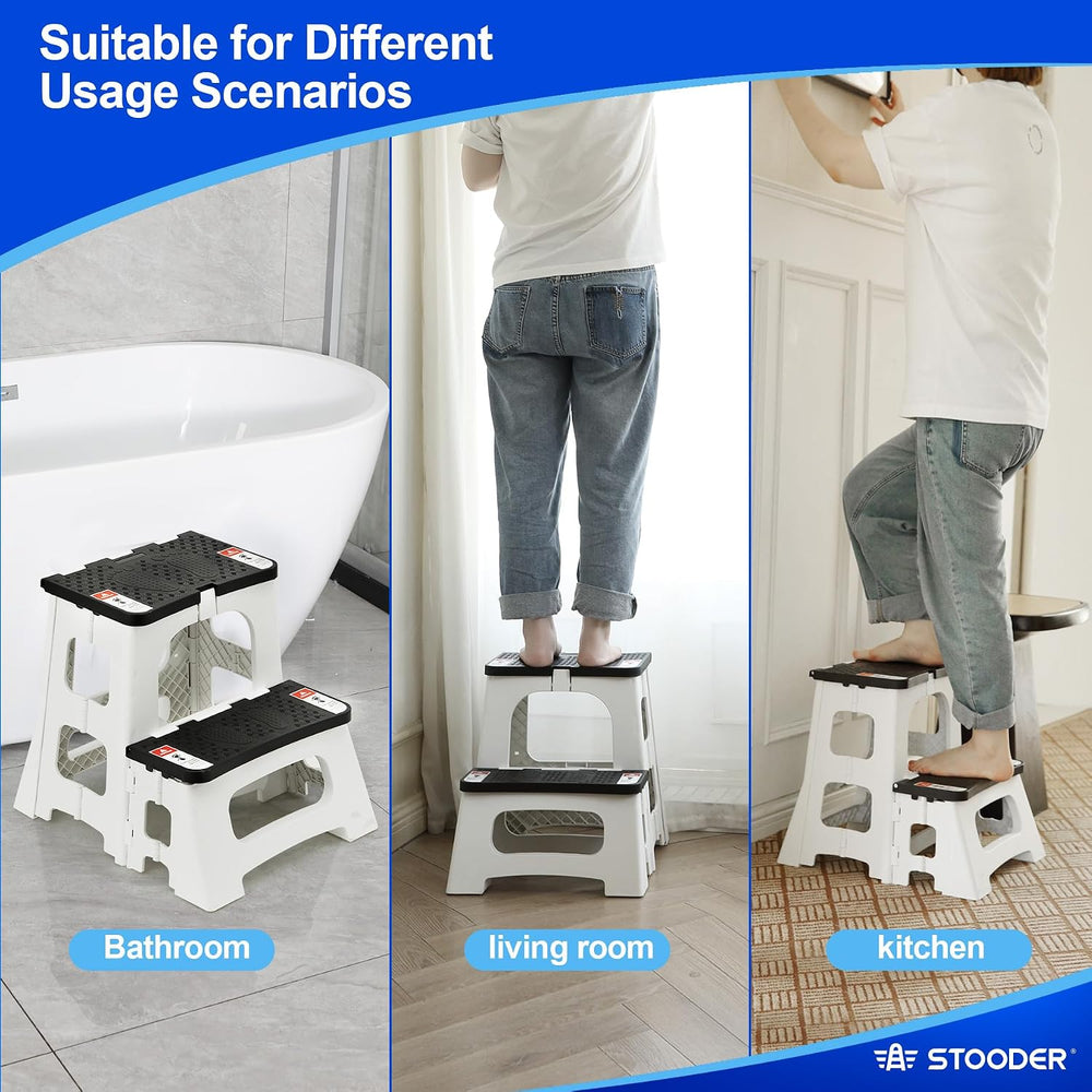 Folding Step Stool, 2-Step 8" 17", Non-Slip, 300lb Capacity | No As...
