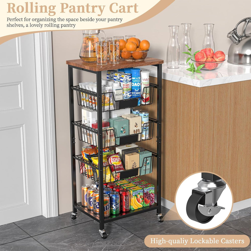 Hastatii Kitchen Storage Cart, Kitchen Basket, 5-Tier Utility Organizer with ...
