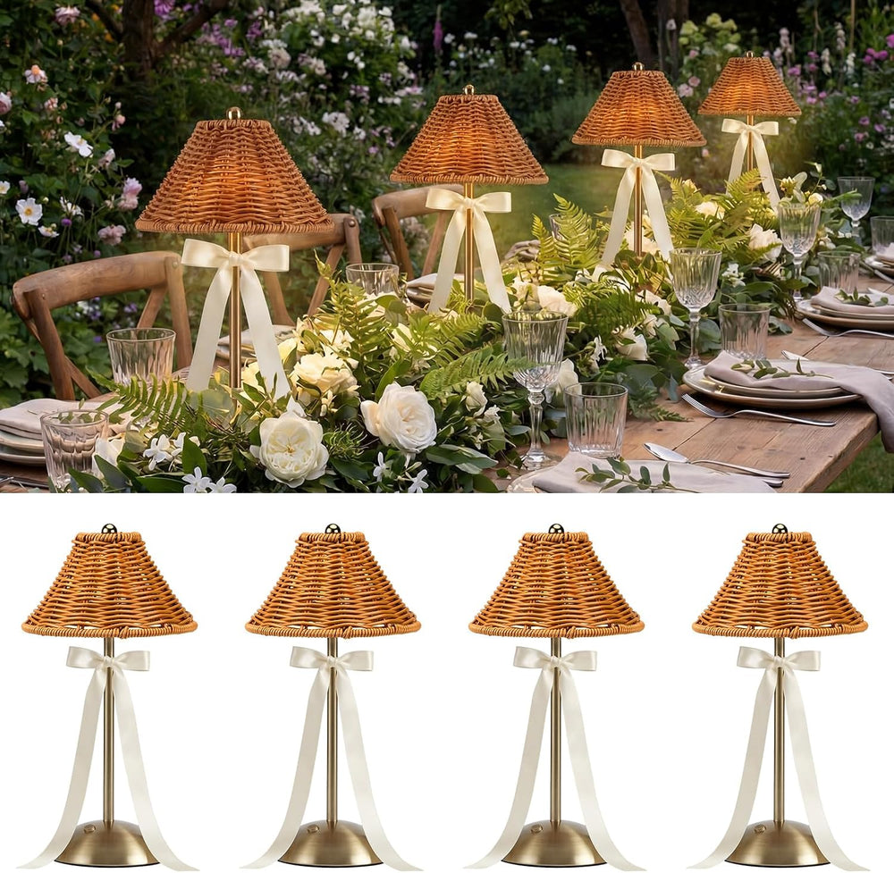 4 Pack Wedding Rattan Table Lamp, Cordless LED Rechargeable