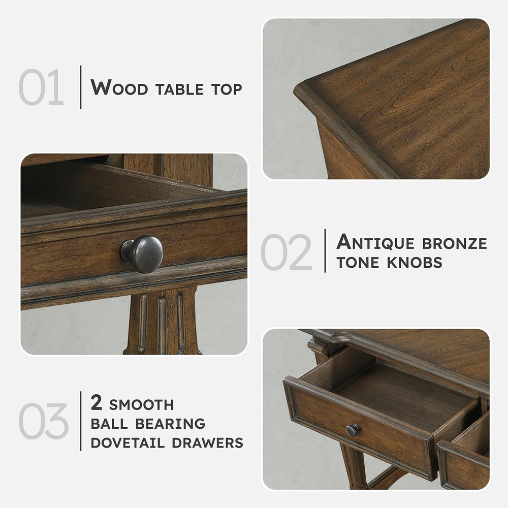Lexicon Rectangle Wood Sofa Table with 2 Dovetail Drawers, Cherry Veneer Cons...