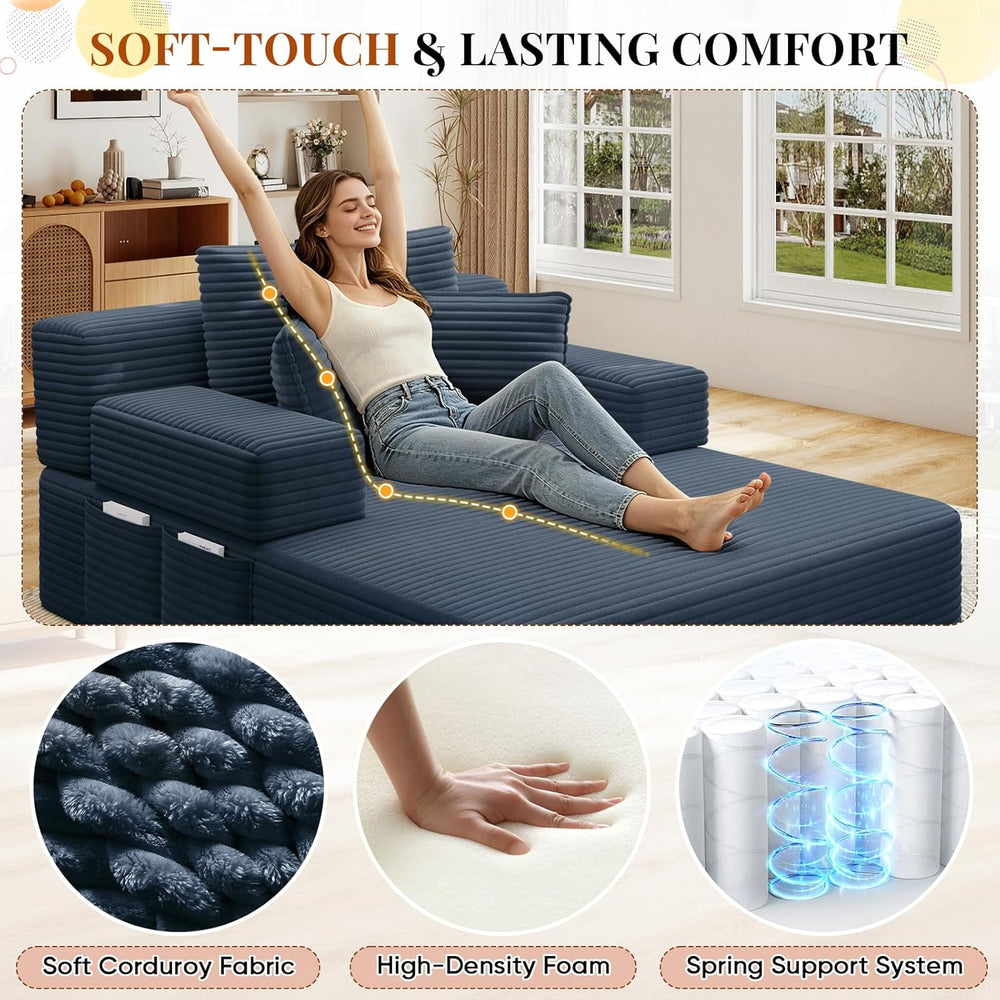 Chaise Lounge Chair Indoor, 60" Oversized Sleeper Couches W/Foldable Arm...