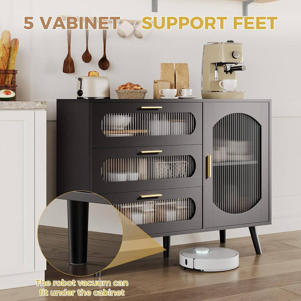 GarveeHome 39.4'' Modern Buffet Cabinet with Storage, Black Sideboard...