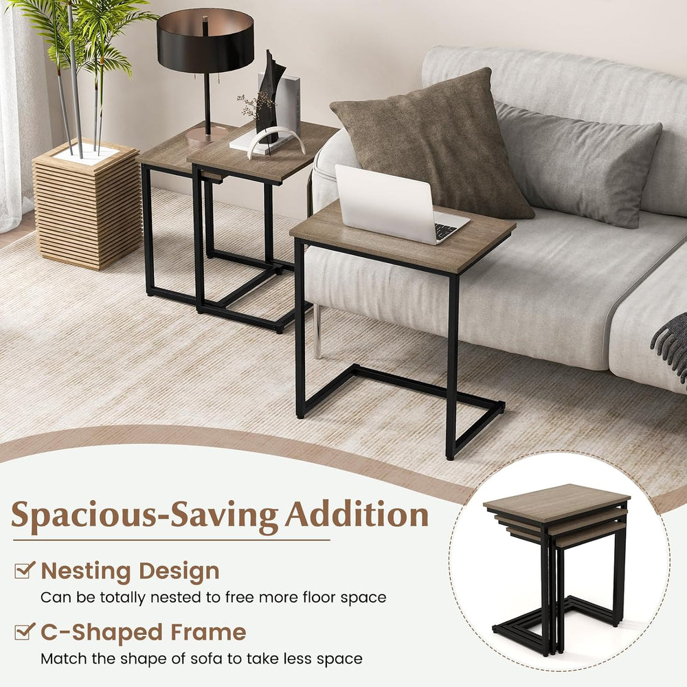 Giantex Nesting Coffee Table Set of 3, Stackable Square End Table w/Wood Grai...