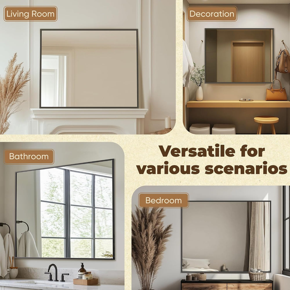 Antok 22x30 Black Metal Framed Bathroom Mirror, Wall Mirror with Rect Corners...