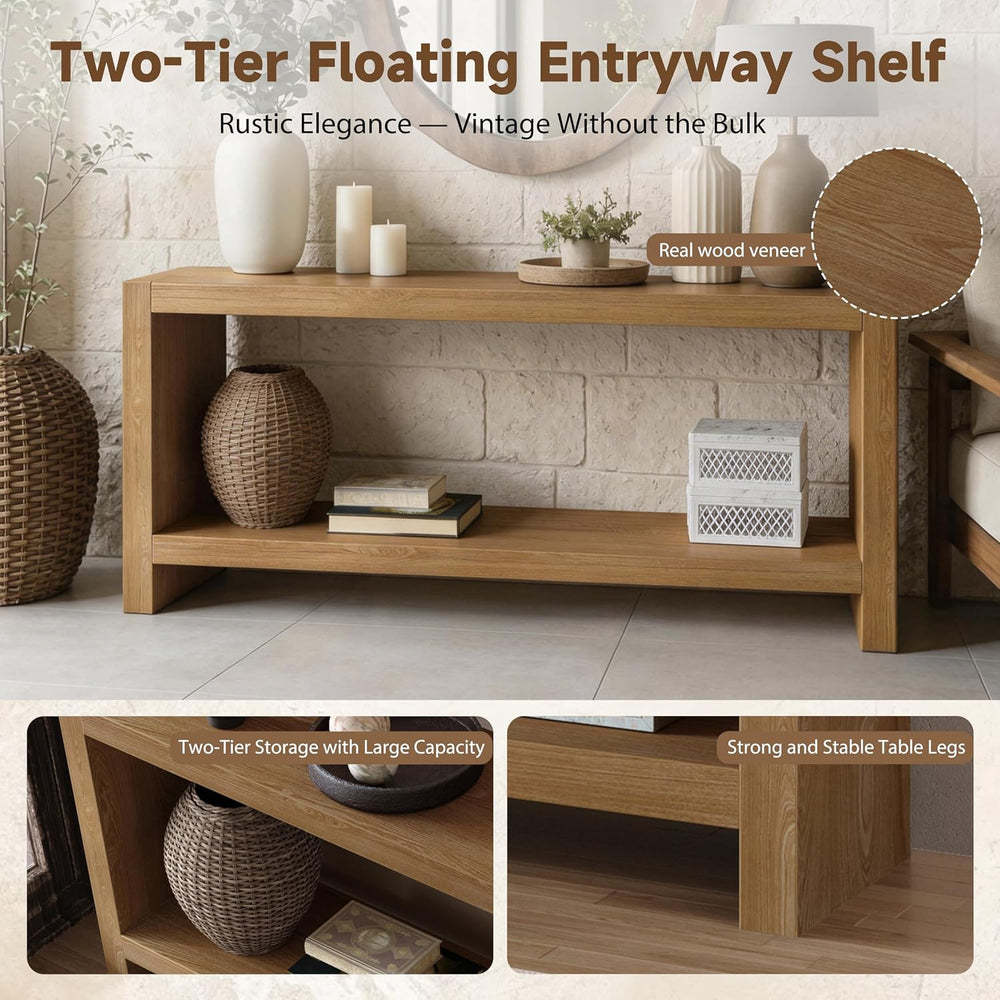 LUMISOL 63-Inch Farmhouse Console Table with Shelf, Light Brown | 2-Tier Rust...