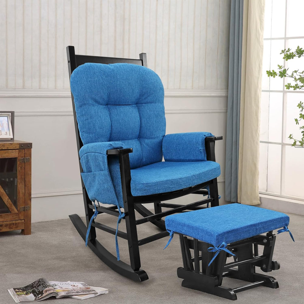 BUYUE Glider Rocker Replacement Cushion 5 PCS with Ties, Linen High-Density F...