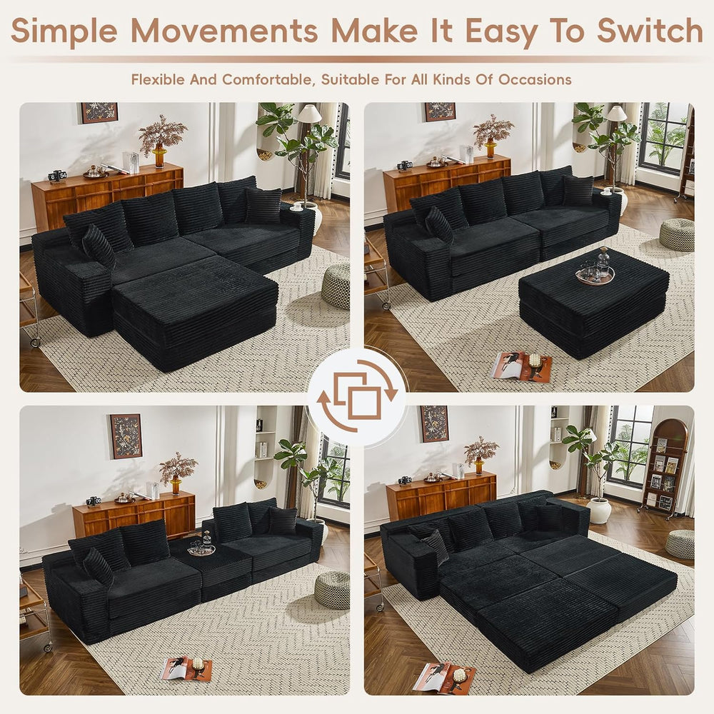 106" Modular Cloud Sofa Couch Convertible Sectional with High Density Fo...