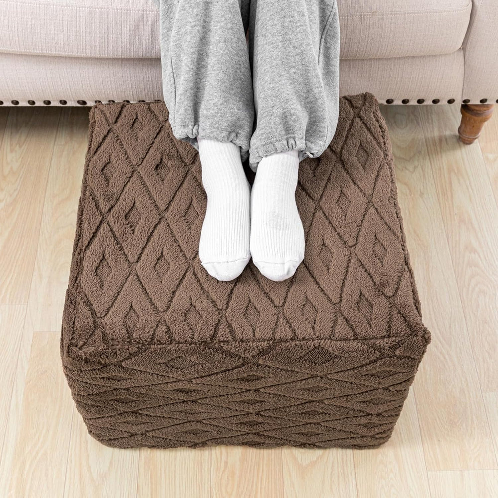Fluffy Square Ottoman Pouf with All-in-One Foam Filling 20 x 14 Inches Furry ...