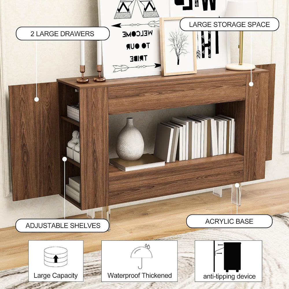Entryway Table Console Table with Push-Open Doors, Woodgrain, Brown | Wood gr...