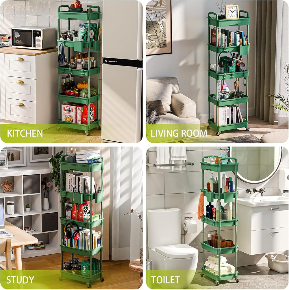 Sorgion 5 Tier Rolling Cart Organizer,Bathroom Cart Organizers with Wheels La...