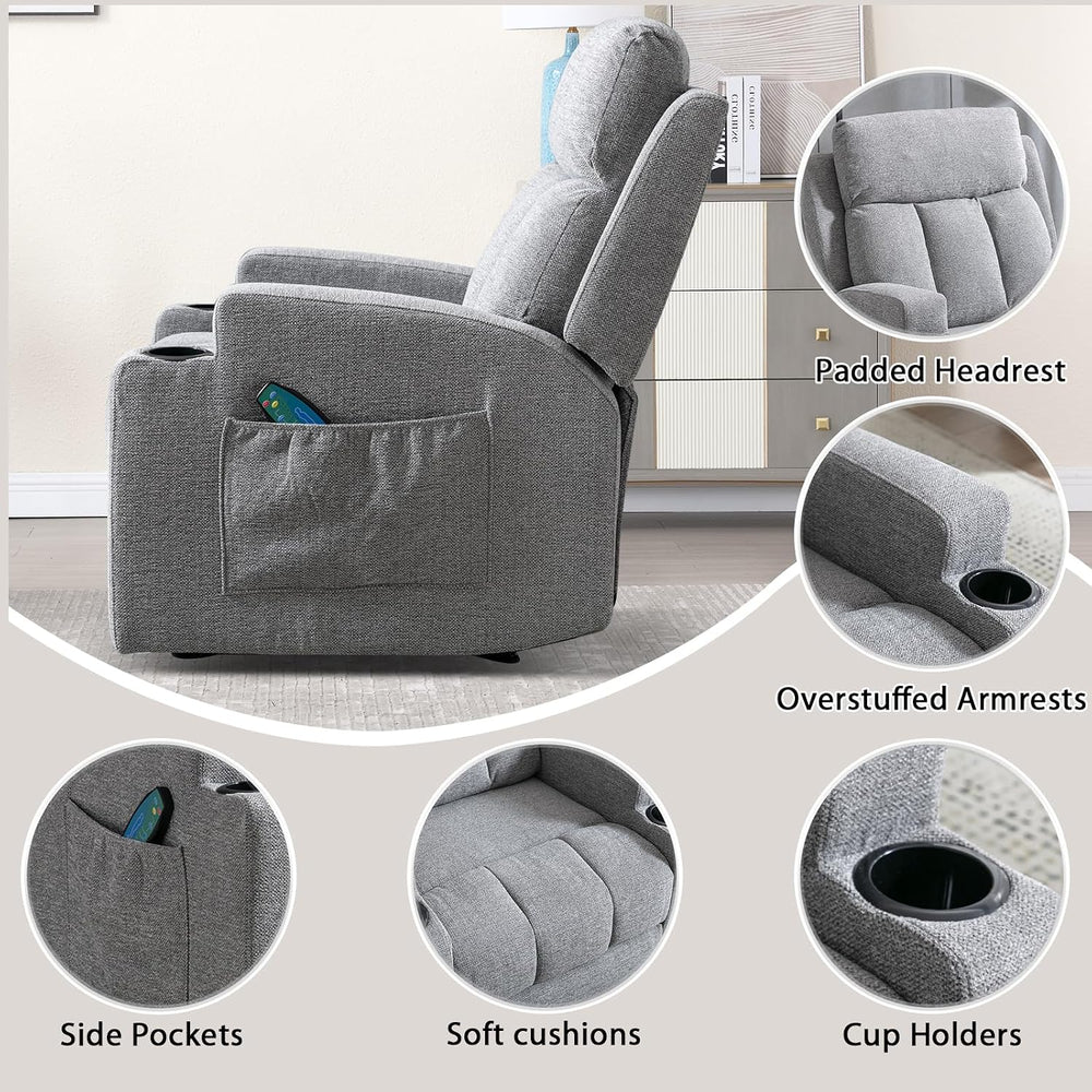 CANMOV Manual Recliner Chair with Massage and Heat,Comfy Recliner Chair Sofa ...