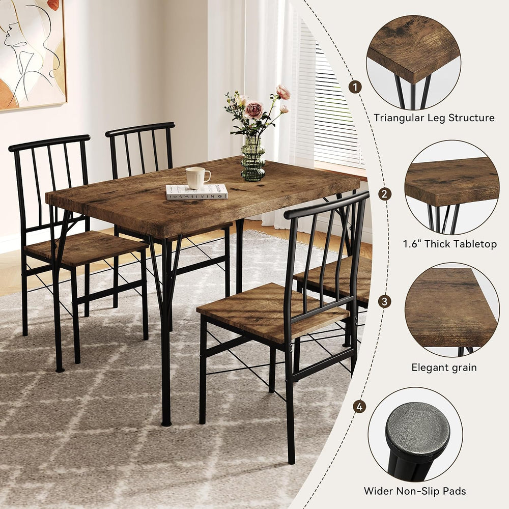 Dining Table Set for 4 with 1.6" Thick Tabletop, 5-Piece Kitchen Table S...