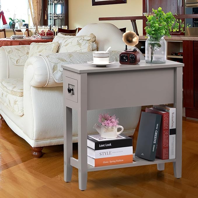 Gery Chairside Narrow End Table, Solid Recliner Side Table with Drawer, Slim ...