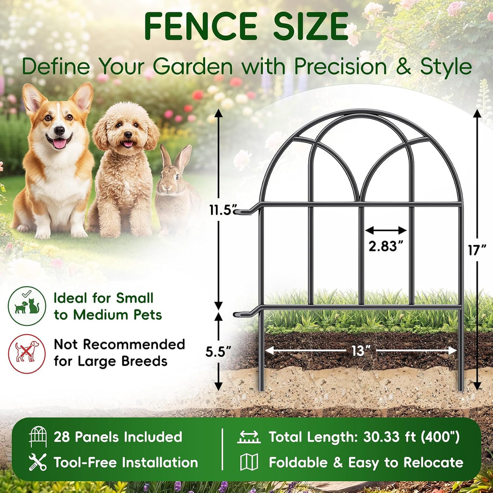 Garden Fence Panels - 30.33ft x 17in (H) Garden Fence Animal Barrier Metal Fe...
