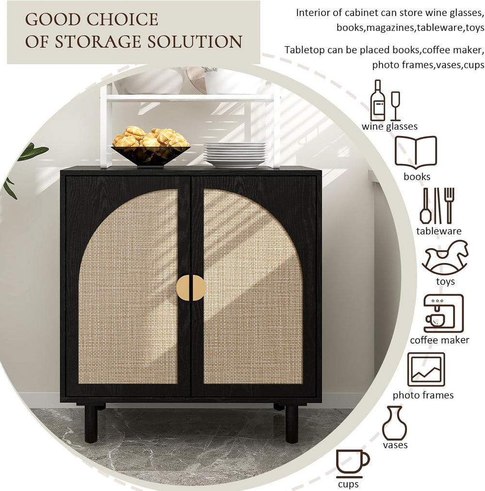2 Doors Rattan Sideboard Cabinetโ 31.5โL for Entryway/Living Room/Dining Cons...