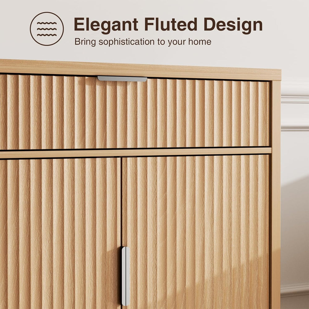 Vabches Fluted Sideboard Buffet Cabinet with Storage, 32" Coffee Bar Con...