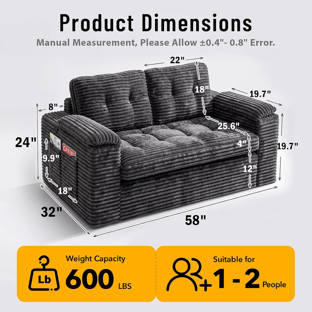 Loveseat Sofa for Living Room, Small Cloud Couch with Double-Density Foam Sup...