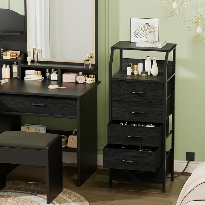 Furnulem 5 Drawers Dresser with Charging Station, Fabric Chest of Drawers wit...