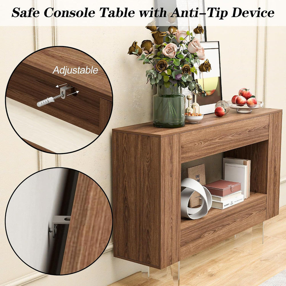Entryway Table Console Table with Push-Open Doors, Woodgrain, Brown | Wood gr...
