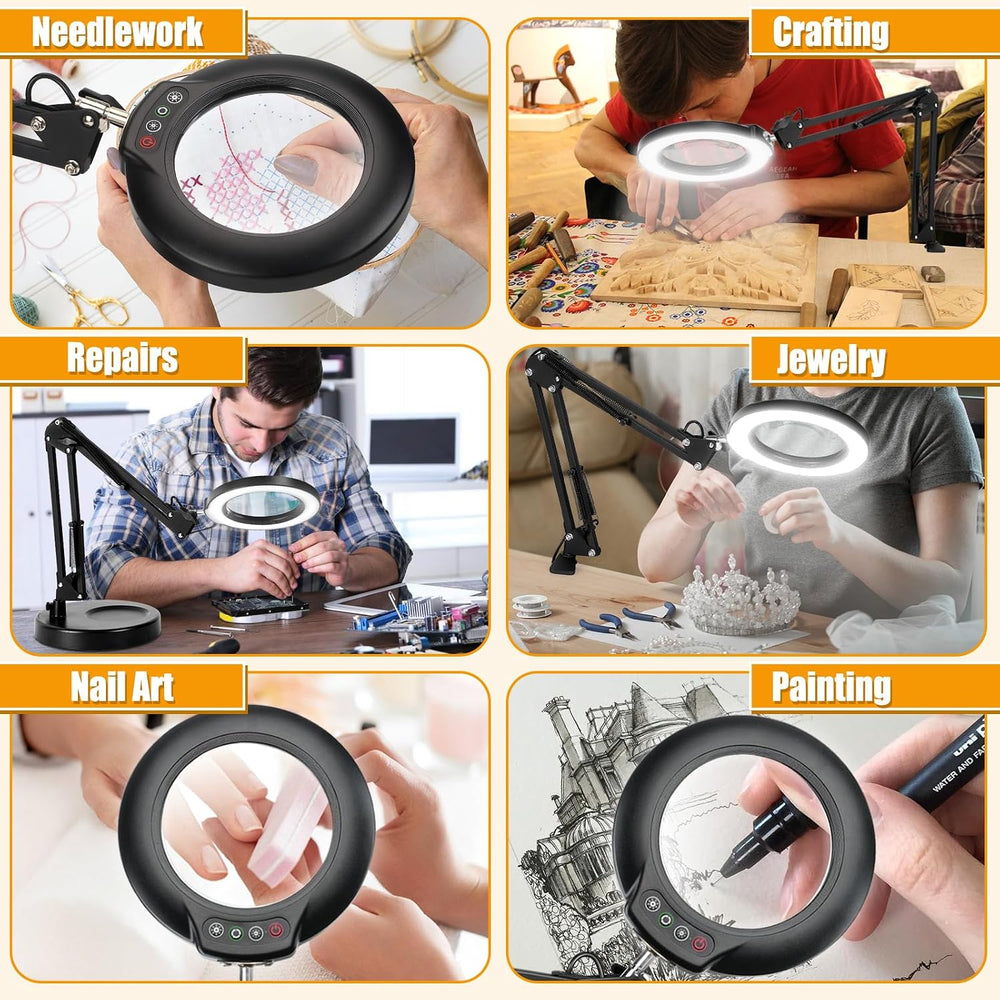 Real Glass 12X Magnifying Glass with Light and Stand (No Acrylic Lens), 2-in-...