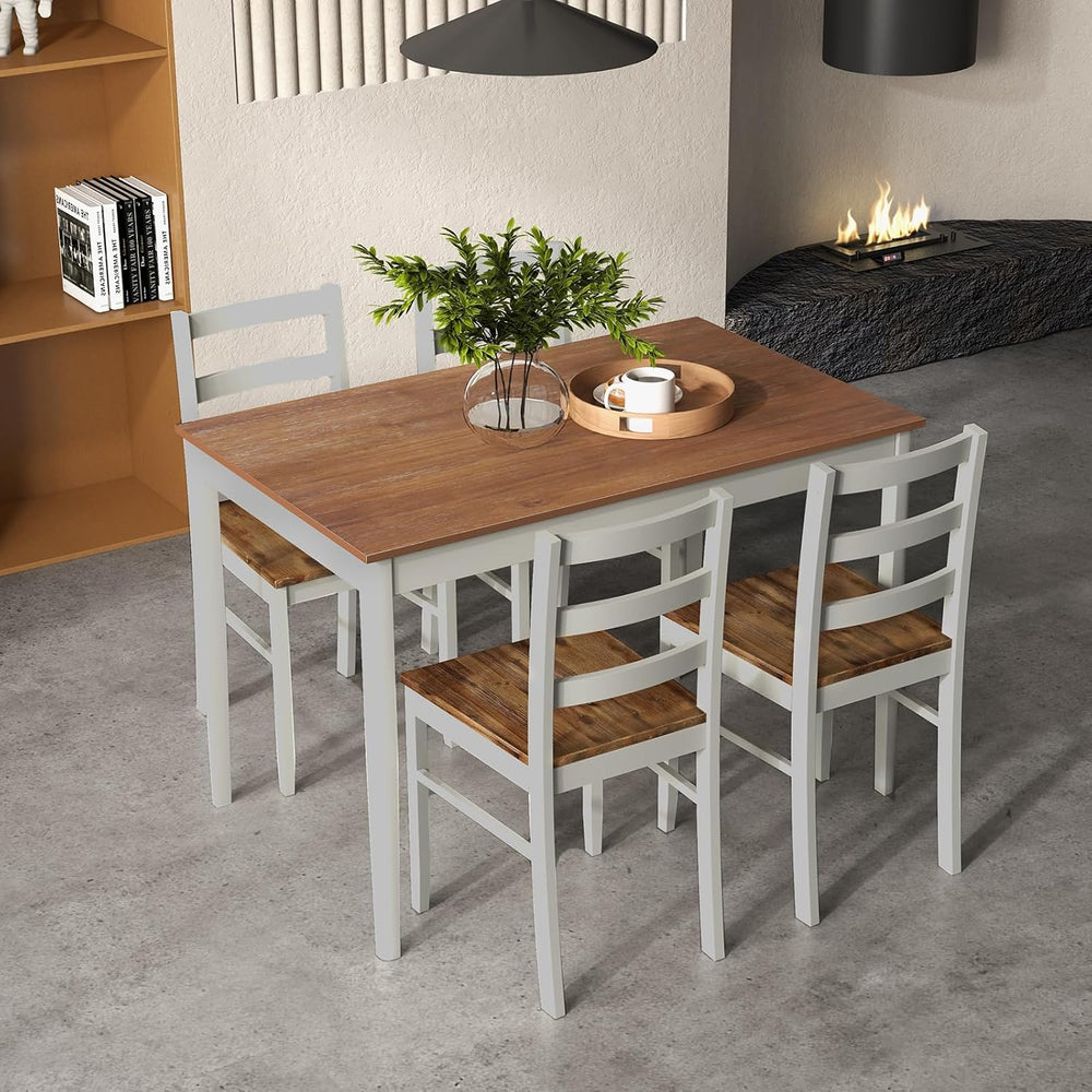 LDAILY 5 Piece Dining Table Set for 4, Space Saving Rectangular Dining Room T...