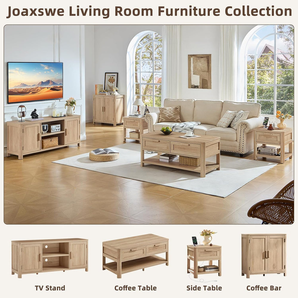 Joaxswe Farmhouse Coffee Table Set of 3, Natural Wood | Livng Room Table Sets...