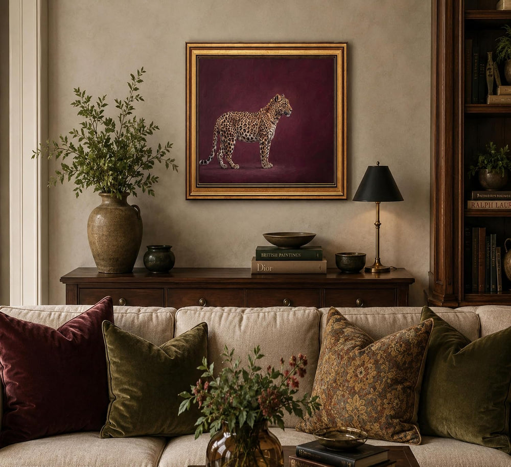 Gold Framed 3D Textured Wall Art, Vintage Burgundy Cheetah Canvas Prints, Min...