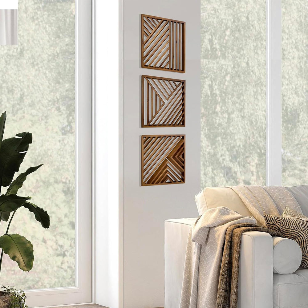 Musanpou Wooden Geometric Home Wall Decor Slatted Wood Design Wall Sculpture,...