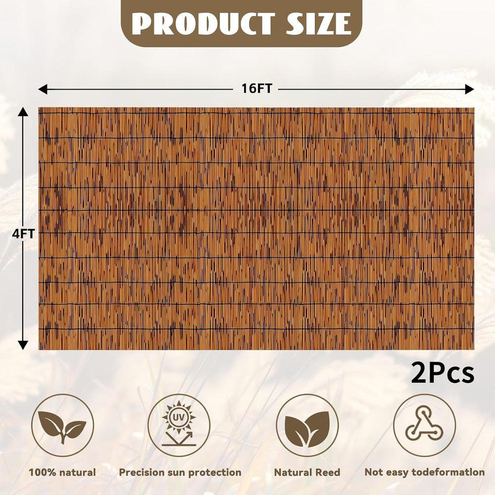 KOIUEYW Bamboo Reed Fencing, Light Russet Bamboo Fence Rolls 4 Feet High, Dec...