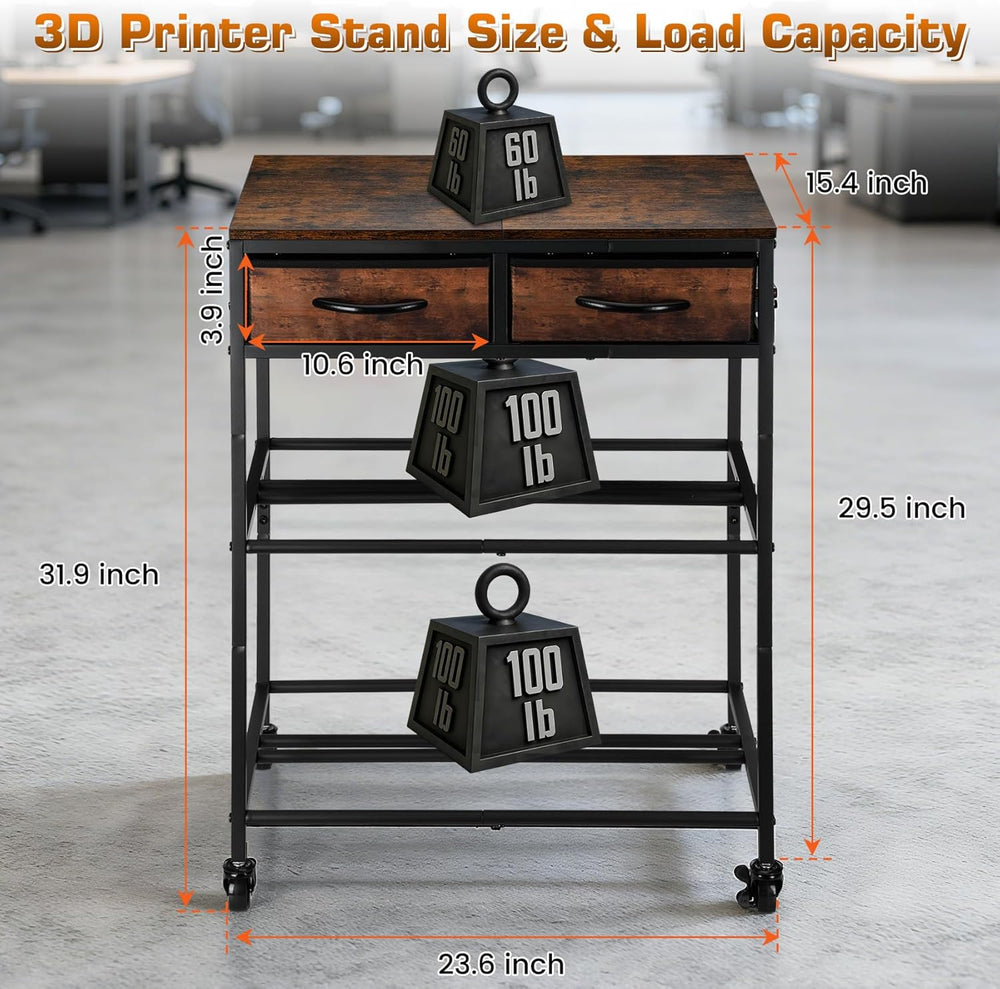 3D Printer Filament Storage Shelf with Drawers& Wheels, Heavy Duty 2-Tier...