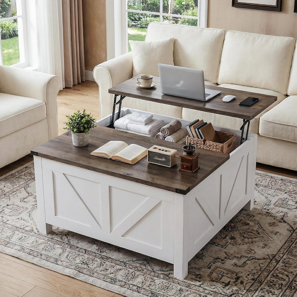 35” Farmhouse Coffee Table, Rustic Center Table with Lift Top