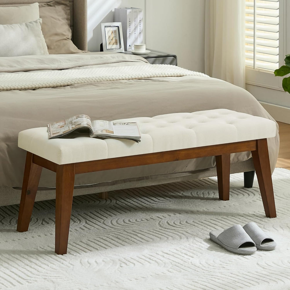 WUTUTUEE 43.5'' Linen Bedroom Bench, Upholstered End of Bed Bench wit...