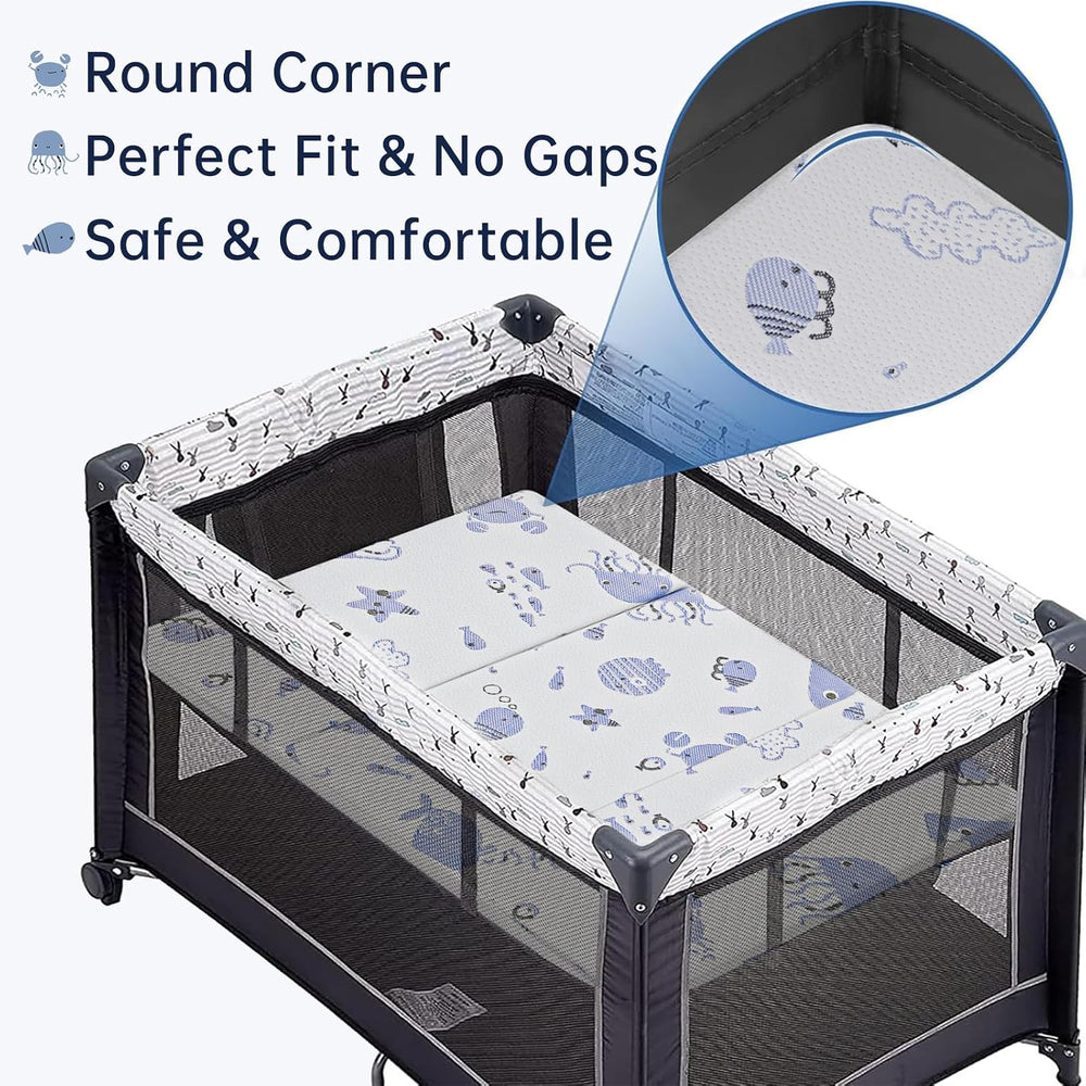 Trifold Pack and Play Mattress,Dual Sided Soft&Firm Memory Foam