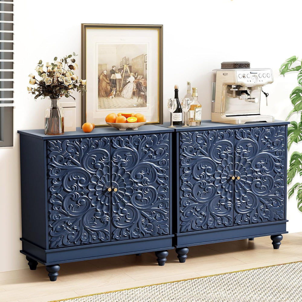 weselon Accent Cabinet with 2 Doors, Luxury Carving Board Storage Sideboard w...