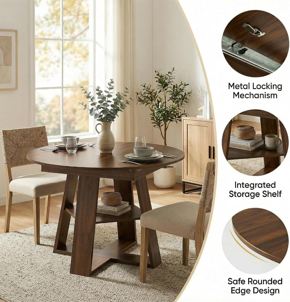 43.3-59" Extendable Round Dining Table, Modern Oval Kitchen Table with R...