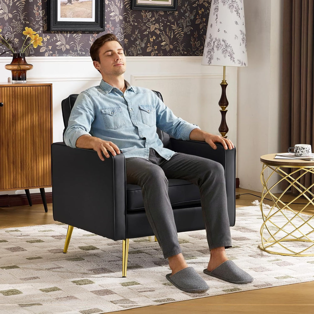 VINGLI Faux Leather Accent Chair, Modern Armchair with Gold Legs Easy Clean