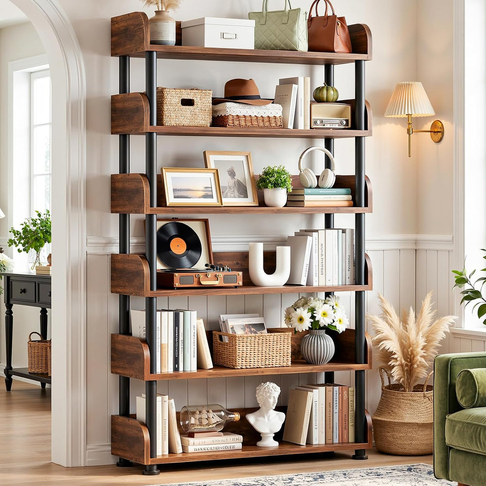 Aheaplus 6-Tier Tall Open Bookshelf, 31.5" Modern Bookcase with Top Edge...