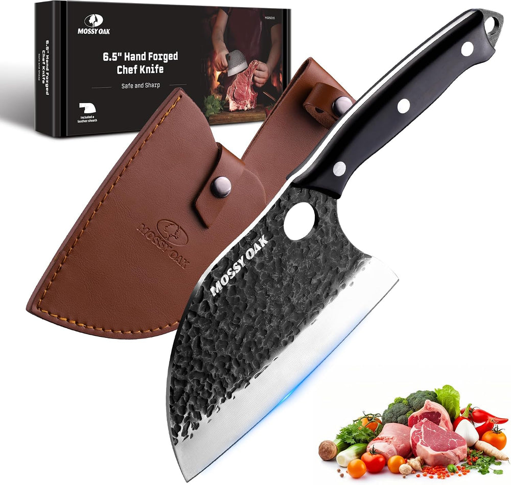 Mossy Oak Serbian Chef Knife, Hand Forged Meat Cleaver Knife