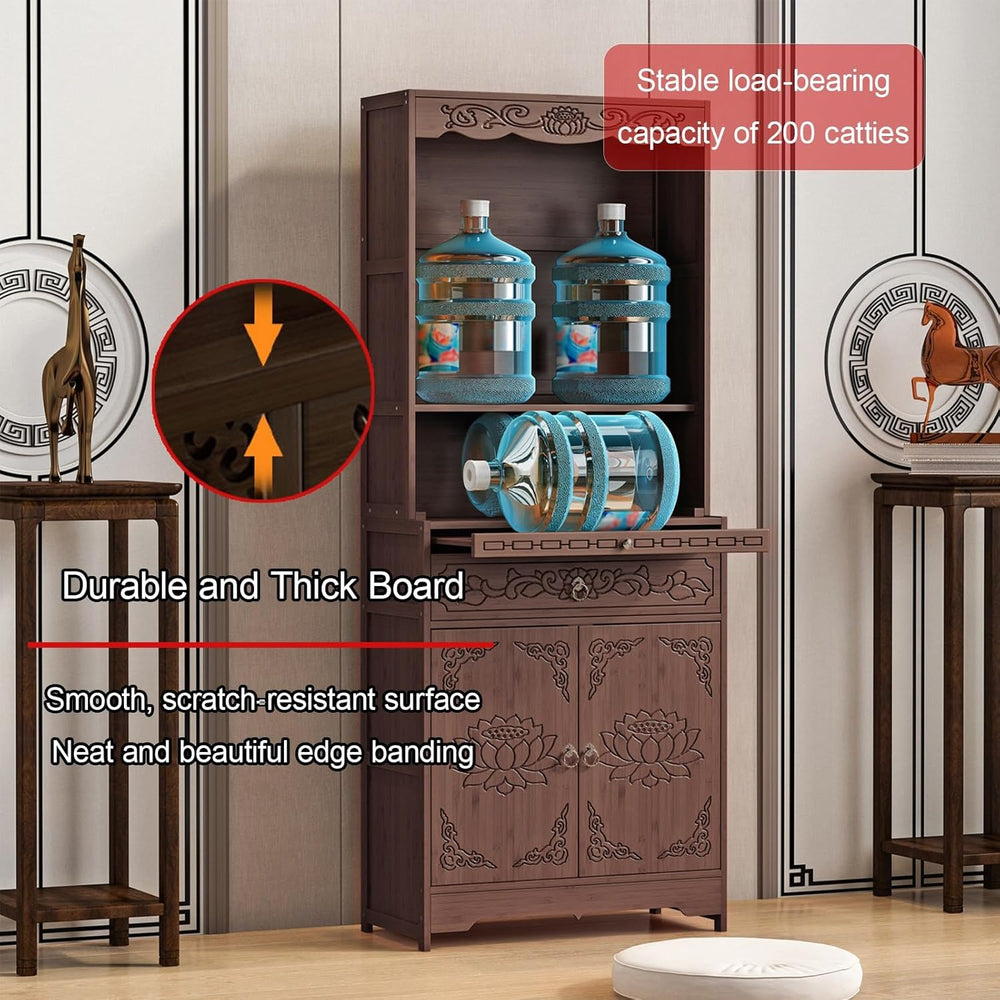 Meditation Table with Storage, Bamboo Buddhist Altar Cabinet, Personal Shrine...