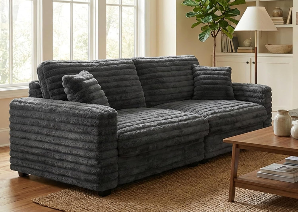 78.7" Corduroy Love Seat Sofa, Cloud Deep Seat Couch with Legs 2 Pillows...
