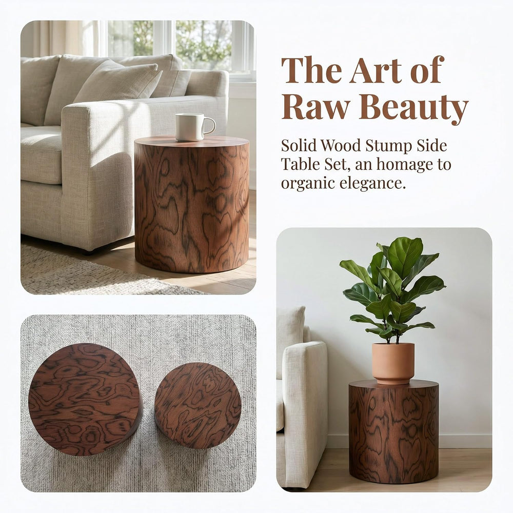 Round Nesting Coffee Table Set of 2, Modern Circle Accent End Table | Wooden ...