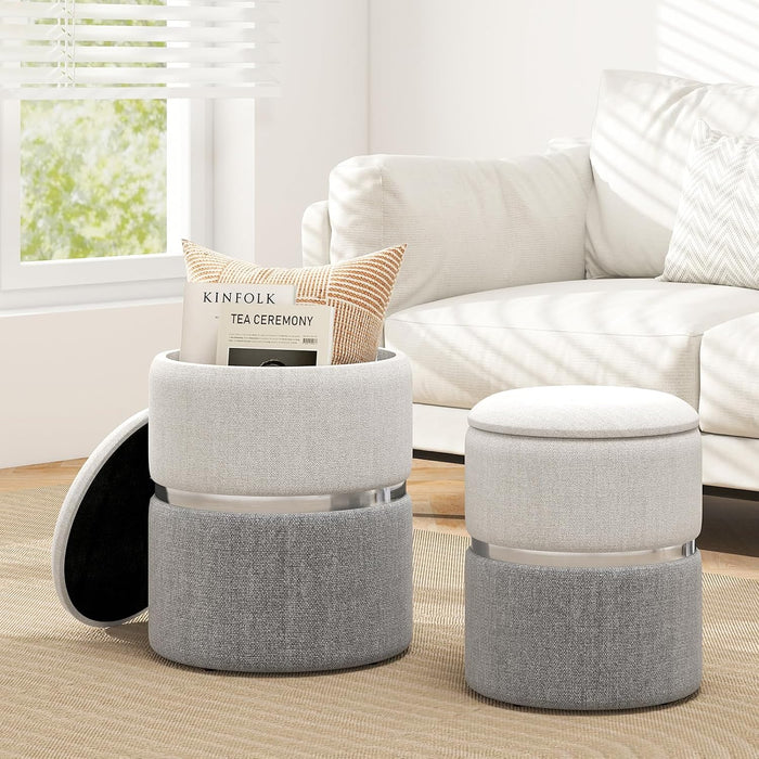 GIANTEX Ottoman with Storage, 1 Large & 1 Small Nesting Ottoman Side Table