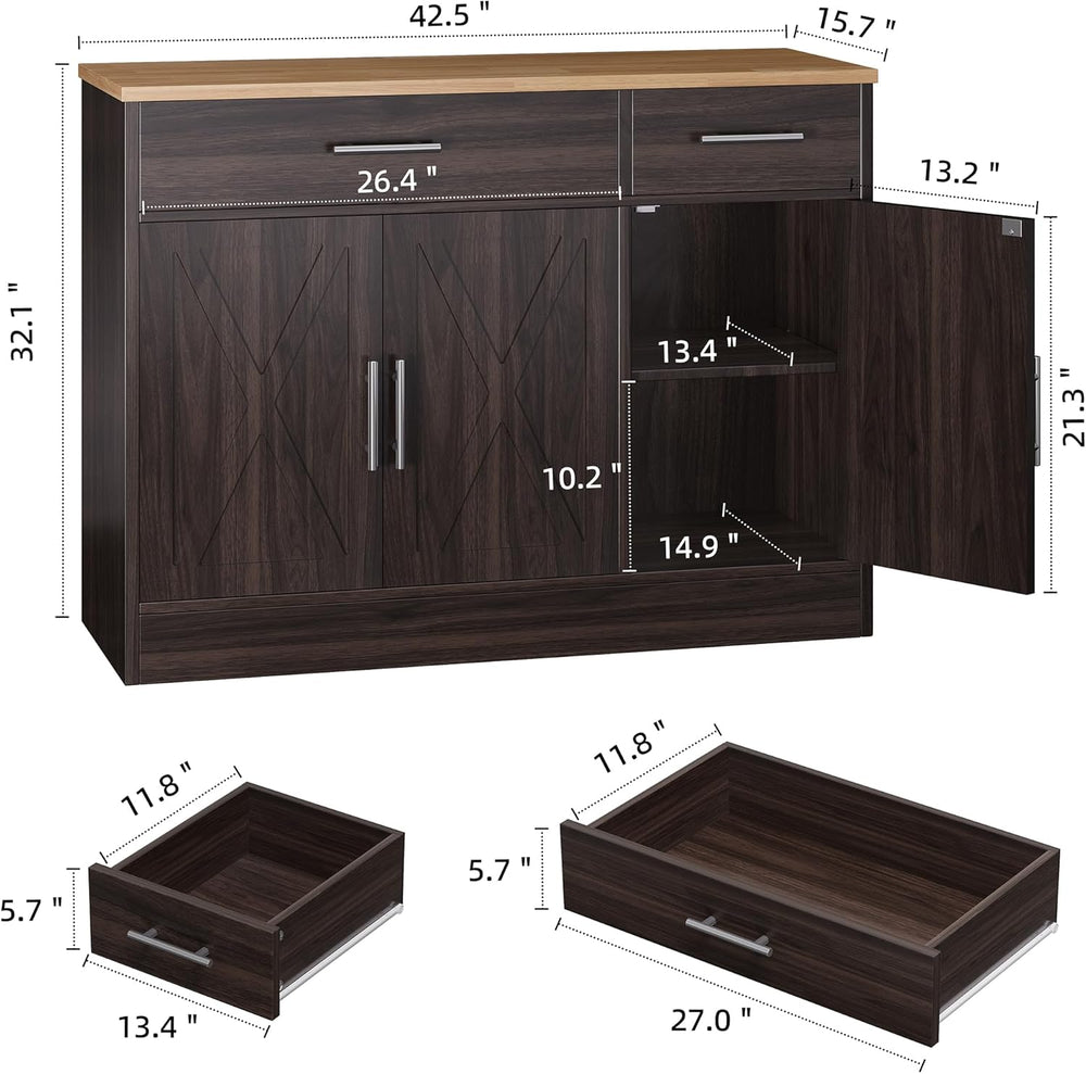 Shintenchi Modern Farmhouse Sideboard Buffet Cabinet,Barn Doors Buffet Cabine...