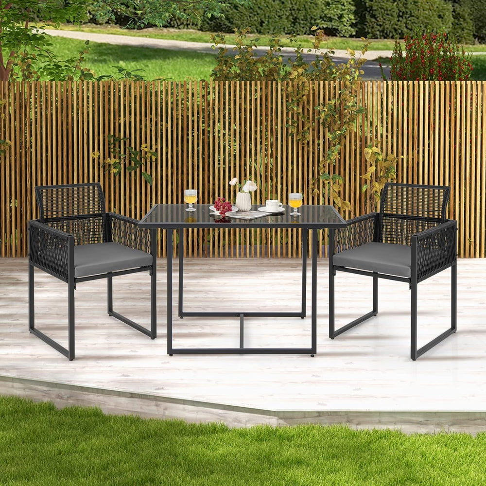 DORTALA Wicker Outdoor Bistro Set 3 Piece, Small Patio Furniture Dining Set w...