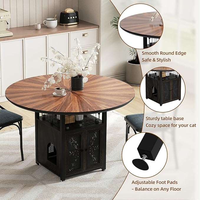 47" Round Dining Table Set for 4-6 People, Large Farmhouse Kitchen Dinin...