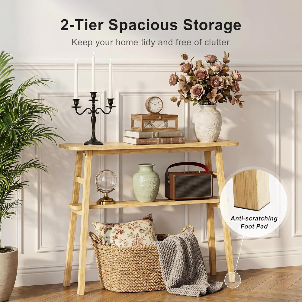 39.4" Solid Bamboo Entryway Console Table, Sofa Table Behind Couch, Narr...
