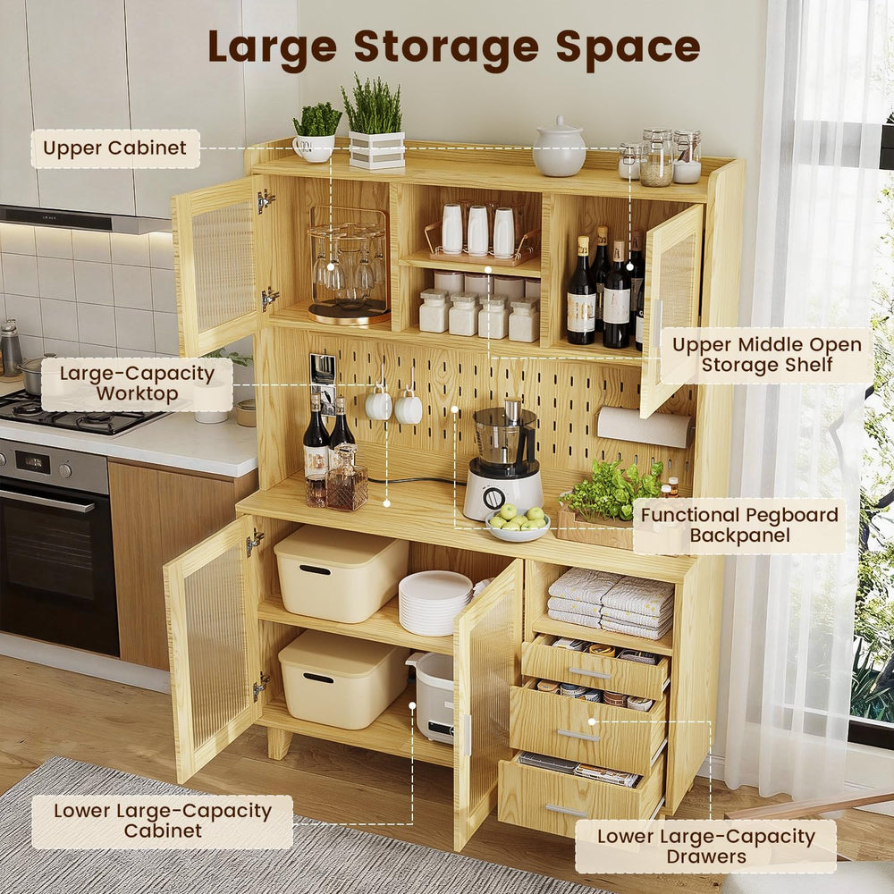 FUXA Modern Farmhouse Kitchen Pantry Cabinet with Charging Station, 71" ...